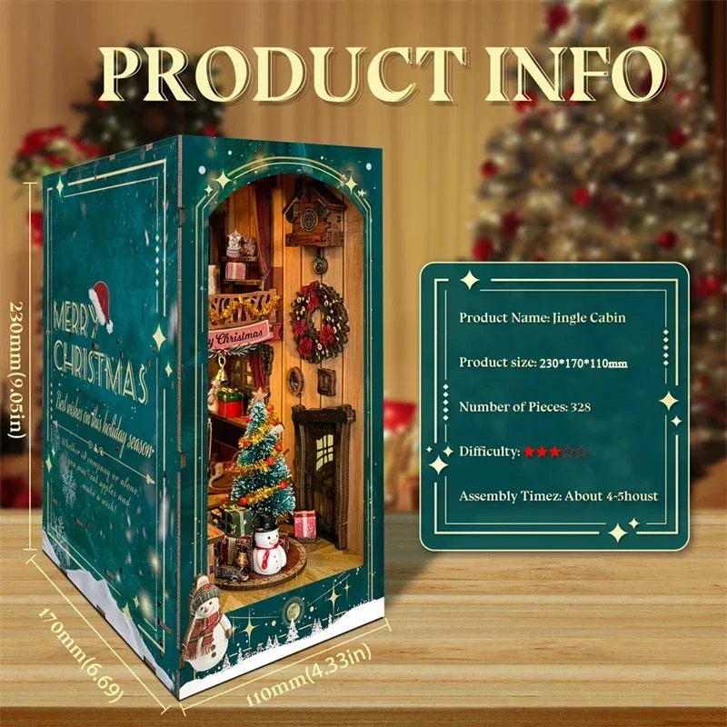 Merry Christmas DIY Wooden Boo - đánh giá và giá Diy Wooden Book Nook Kit Shelf Insert